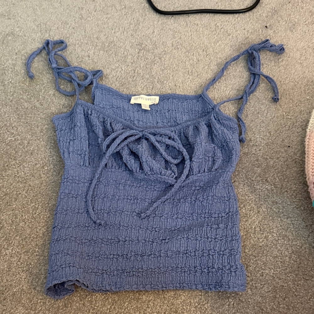 Brandy Melville Blue Smocked Camisole